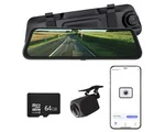 Journeyz® Dual Dashcam - Dashcam voor auto voor en achter - Op Achterspiegel - Touchscreen - WiFi & App - Incl. 64GB SD-kaart - Full HD 2K & 1080P - G Sensor - Loop opname - Nachtzicht - Parkeerbewaking - 170 graden hoek - Dashcams - Auto camera