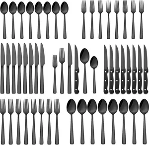 Living Nine Bestekset - Bestek - 48 Delig - Roestvrijstaal - Vaatwasserbestendig - Messen - Vorken - Lepels - Steakmessen - Eetgerei - Zwart