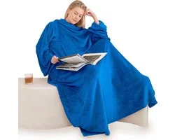 Living Nine Fleece Deken Met Mouwen - Volwassenen En Kinderen - Blauw - Tv-Deken - 180 x 135 cm - Plaid