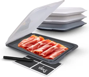 Deleca 4x Vleeswarendoos set voor koelkast - Stapelbaar - Vleeswarenbakjes / Kaasdoos Bewaardoos - Vershoudbakjes / Vershouddoos met Deksel - Incl. Krijtbordstickers om te labelen